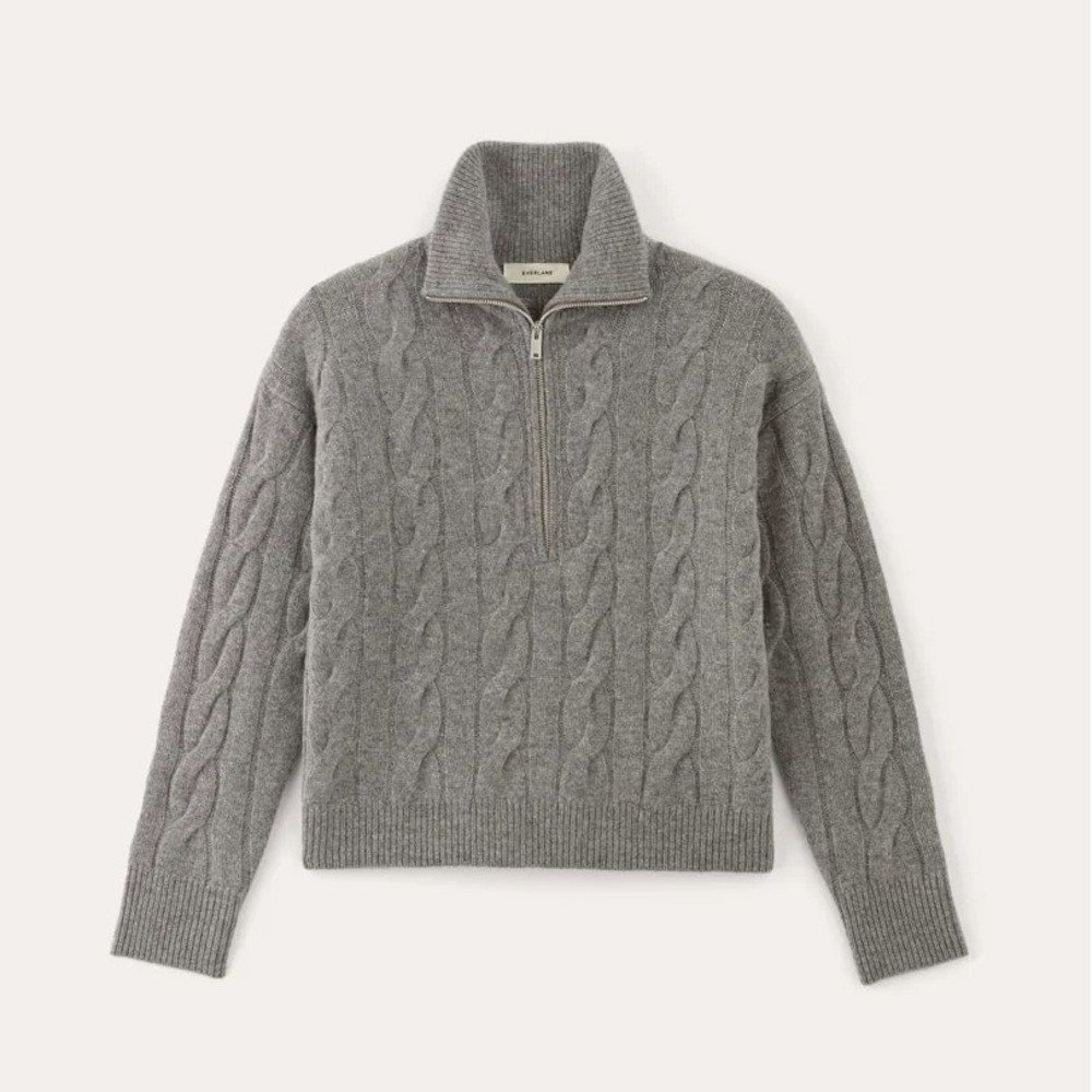 NWT Everlane The Cable Half-Zip in Luxe Merino Gray Size Large